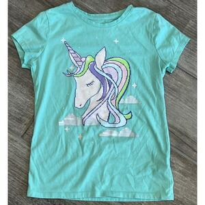 Cat & Jack Mint Green Unicorn Graphic Tee Short Sleeve Summer Girls Size M